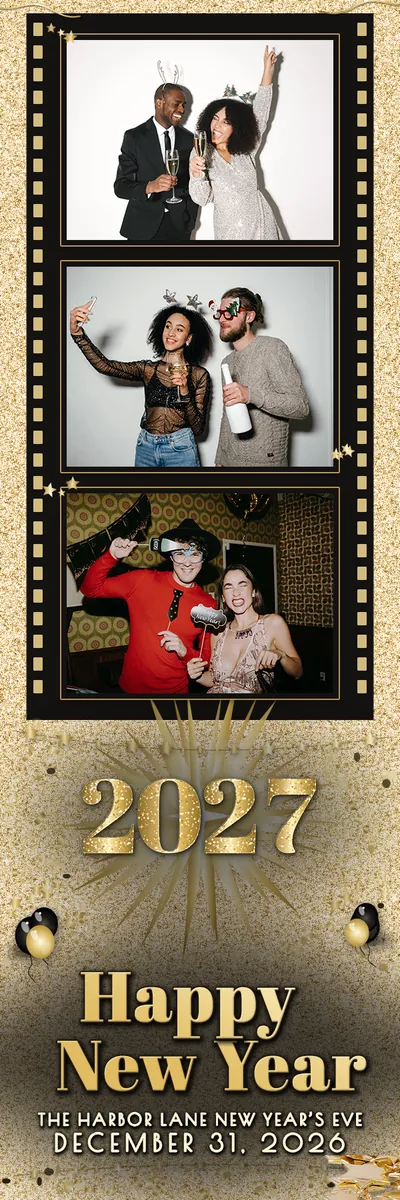 Black and Gold 2x6 strip, three photos photo booth template
