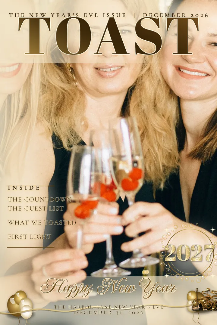 Champagne Toast Magazine cover, 4x6 portrait photo booth template, 1200 x 1800 px