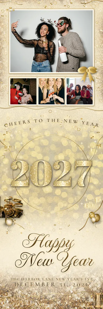 Champagne Toast 2x6 strip, four photos photo booth template, 600 x 1800 px