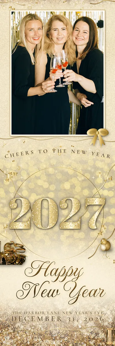 Champagne Toast 2x6 strip, one photo photo booth template, 600 x 1800 px