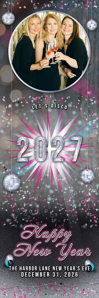 Disco Glam 2x6 strip, one photo photo booth template, 600 x 1800 px