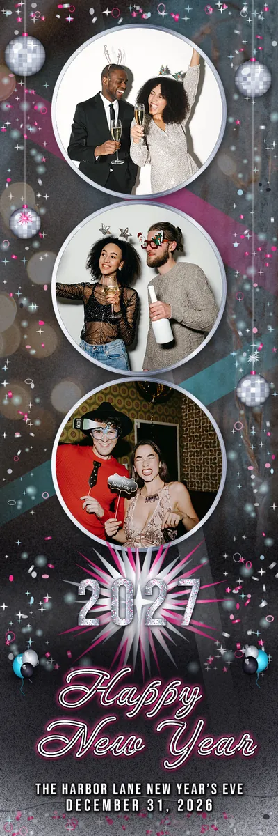 Disco Glam 2x6 strip, three photos photo booth template