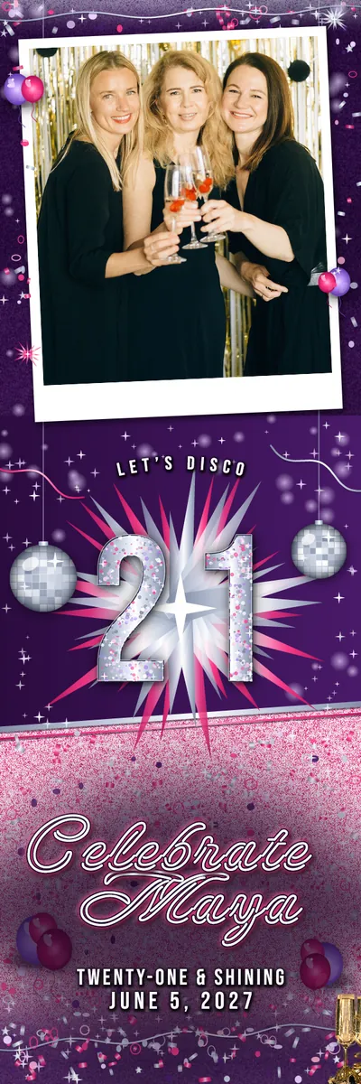 Disco Twenty-One 2x6 strip, one photo photo booth template, 600 x 1800 px