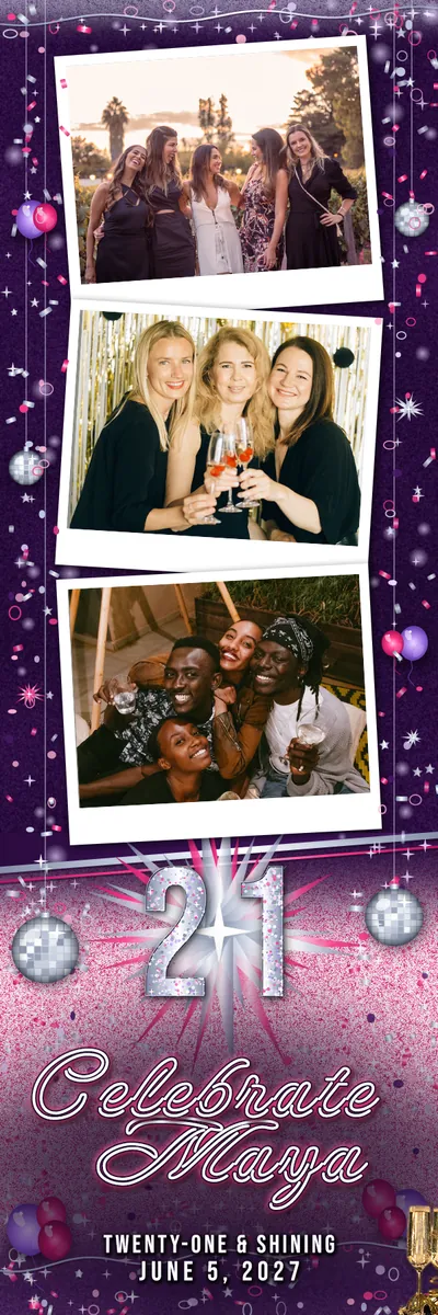 Disco Twenty-One 2x6 strip, three photos photo booth template
