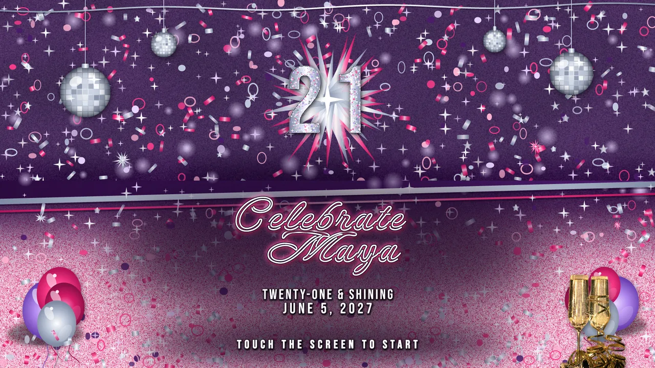 Disco Twenty-One Welcome screen photo booth template, 1920 x 1080 px
