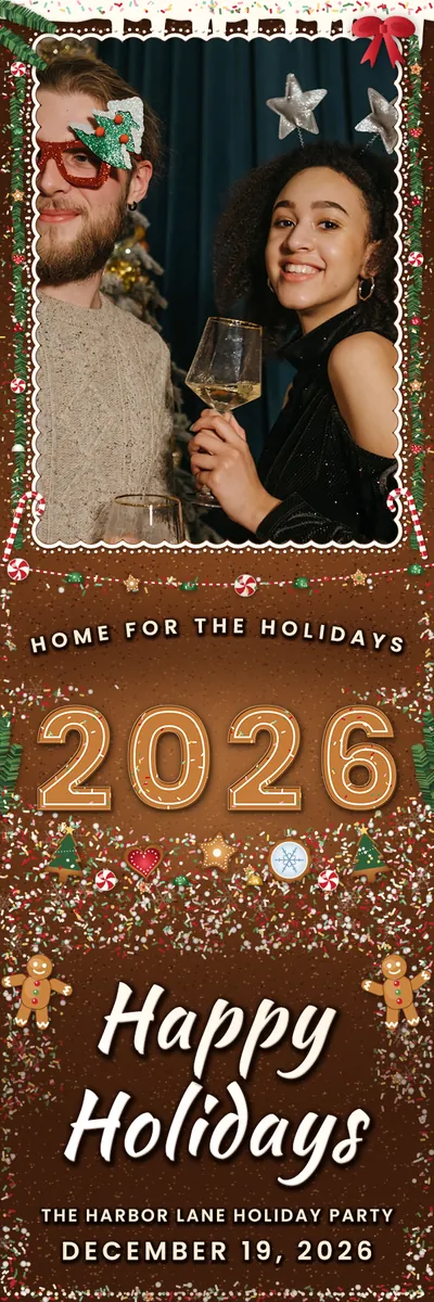 Gingerbread Lane 2x6 strip, one photo photo booth template, 600 x 1800 px