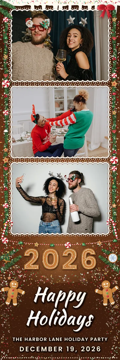 Gingerbread Lane 2x6 strip, three photos photo booth template