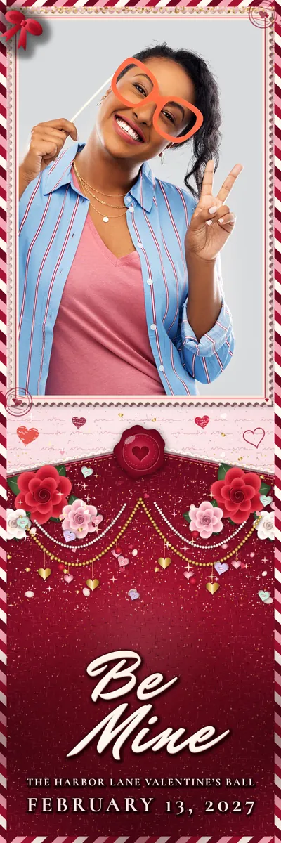 Love Letters 2x6 strip, one photo photo booth template, 600 x 1800 px