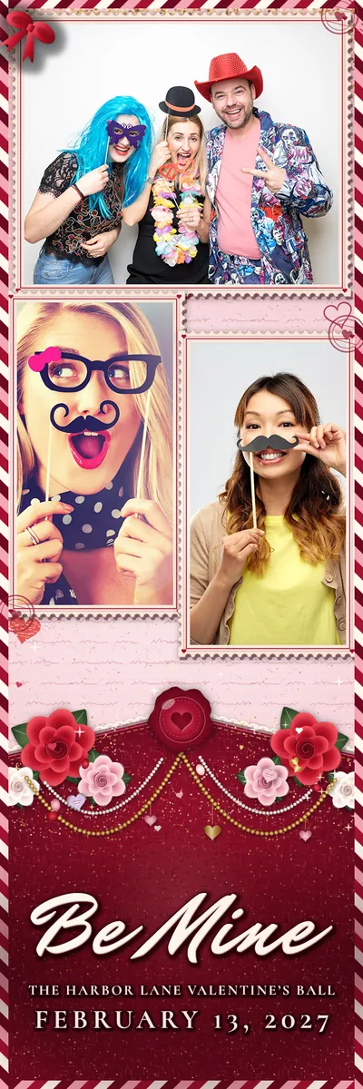 Love Letters 2x6 strip, three photos photo booth template