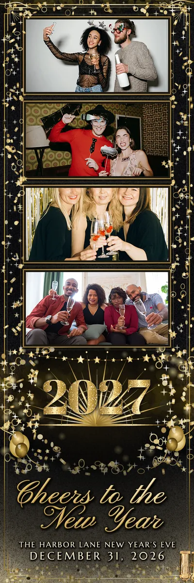 Midnight 2x6 strip, four photos photo booth template, 600 x 1800 px
