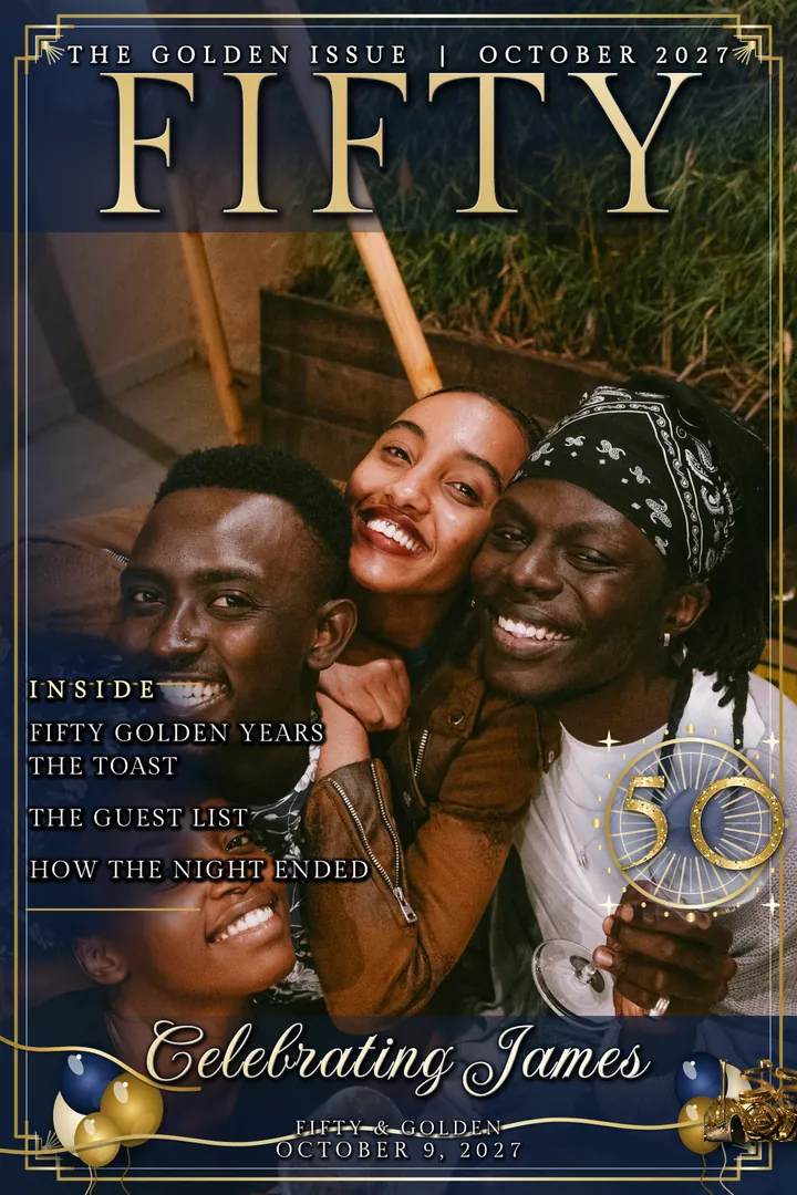 Navy and Gold Fifty, Magazine cover, 4x6 portrait