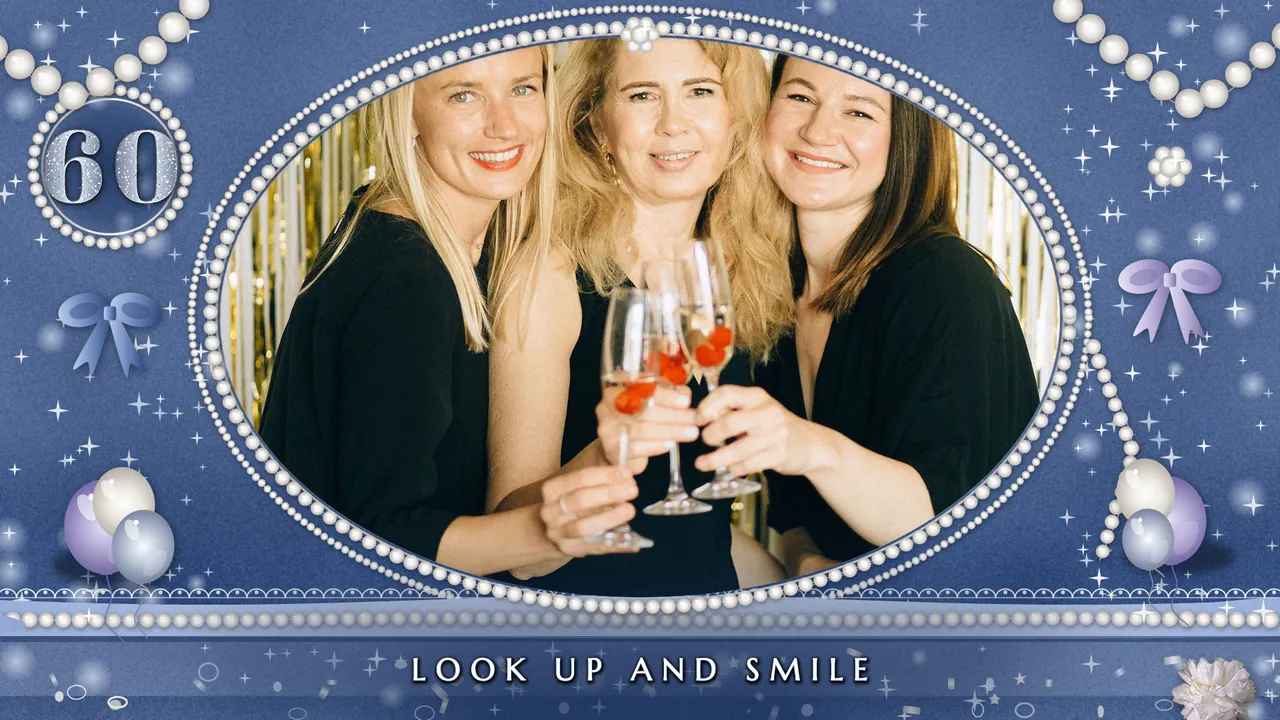 Pearl and Sapphire Sixty Capture screen with the live-view window photo booth template, 1920 x 1080 px