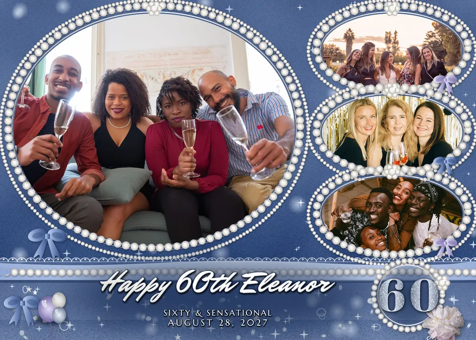Pearl and Sapphire Sixty 5x7 print, one big photo and three small photo booth template, 2100 x 1500 px