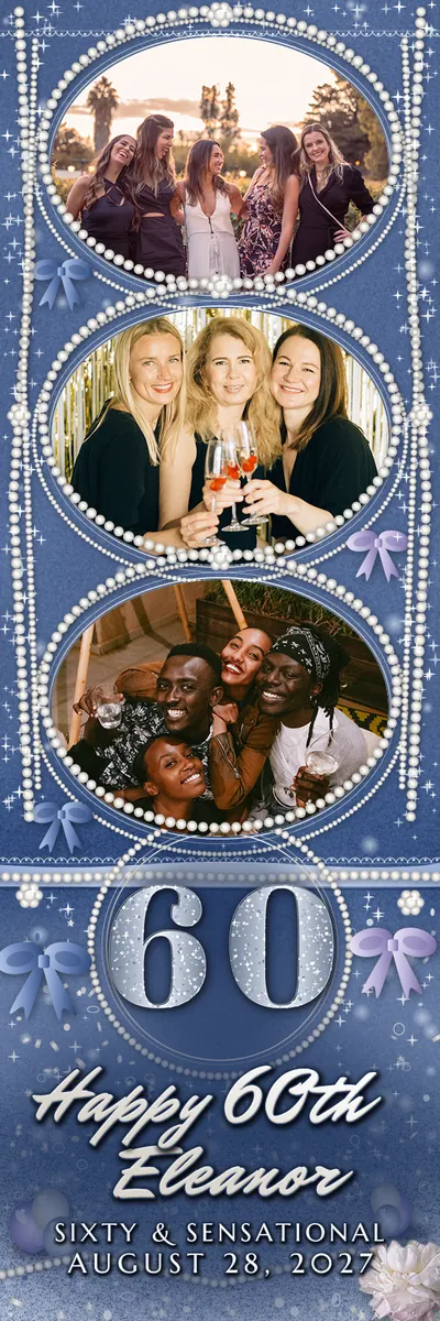 Pearl and Sapphire Sixty 2x6 strip, three photos photo booth template