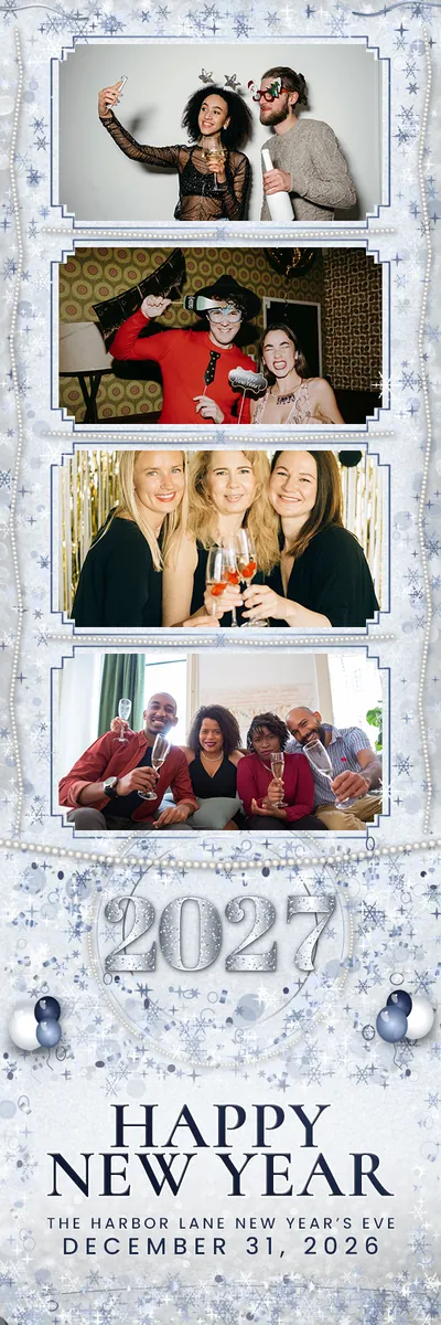 Silver Frost 2x6 strip, four photos photo booth template, 600 x 1800 px